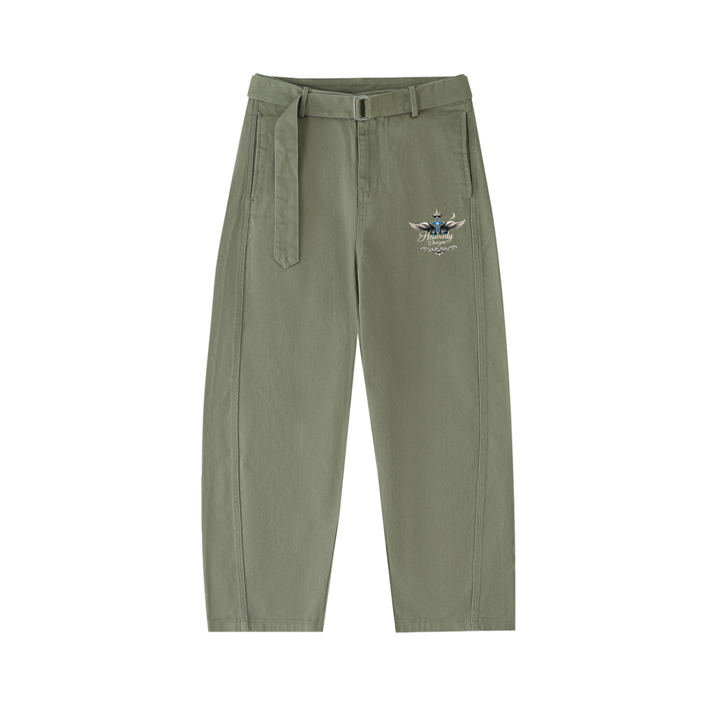 Belted Barrel-leg Chino Pants