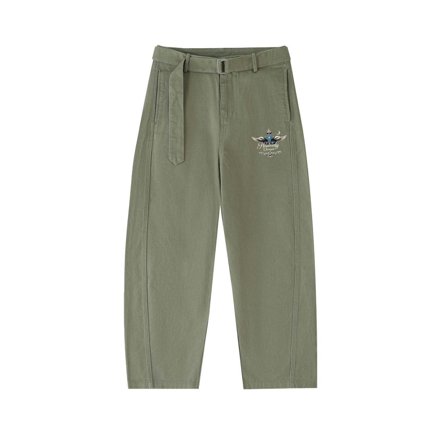 Belted Barrel-leg Chino Pants