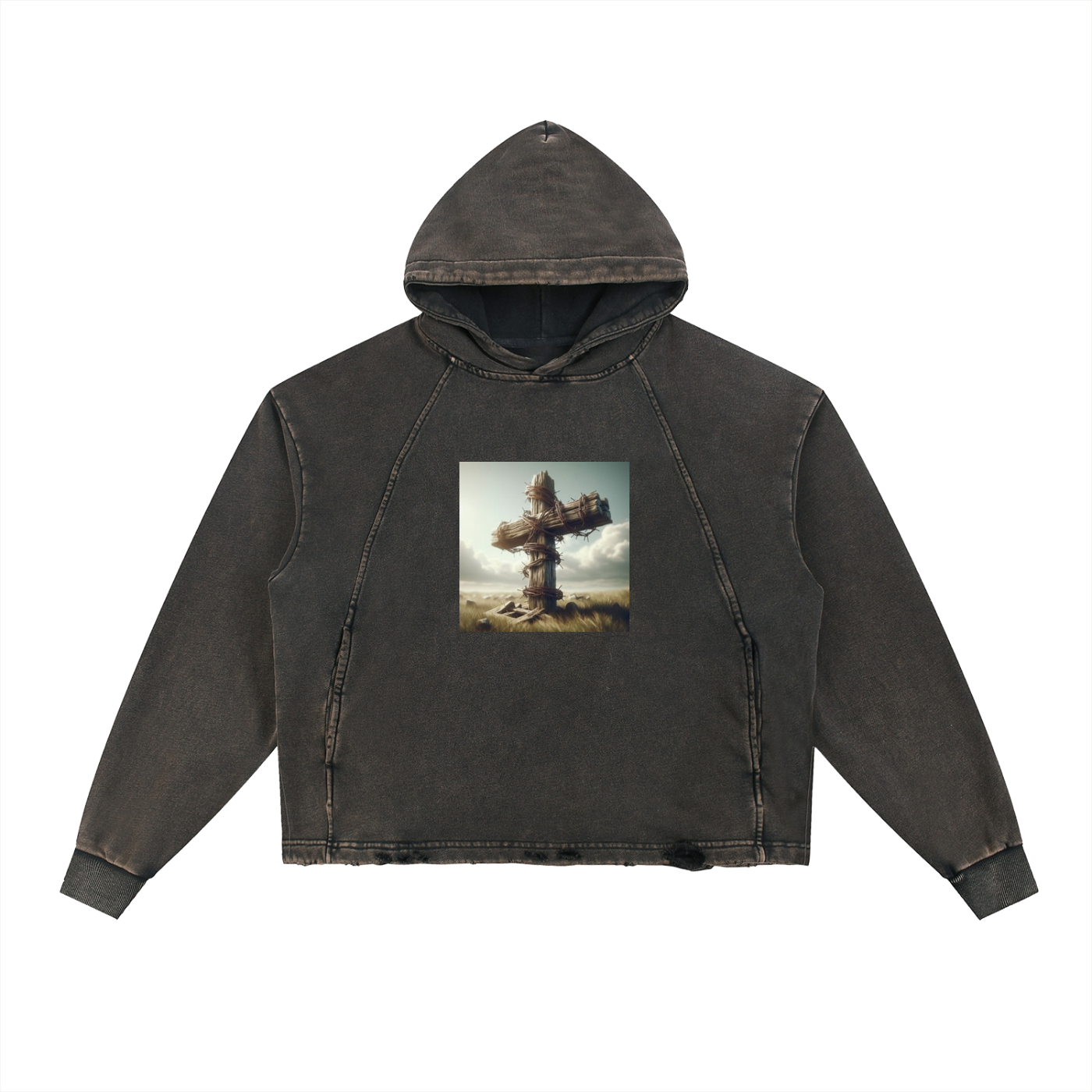 Vintage Washed Frayed-Hem Hoodie