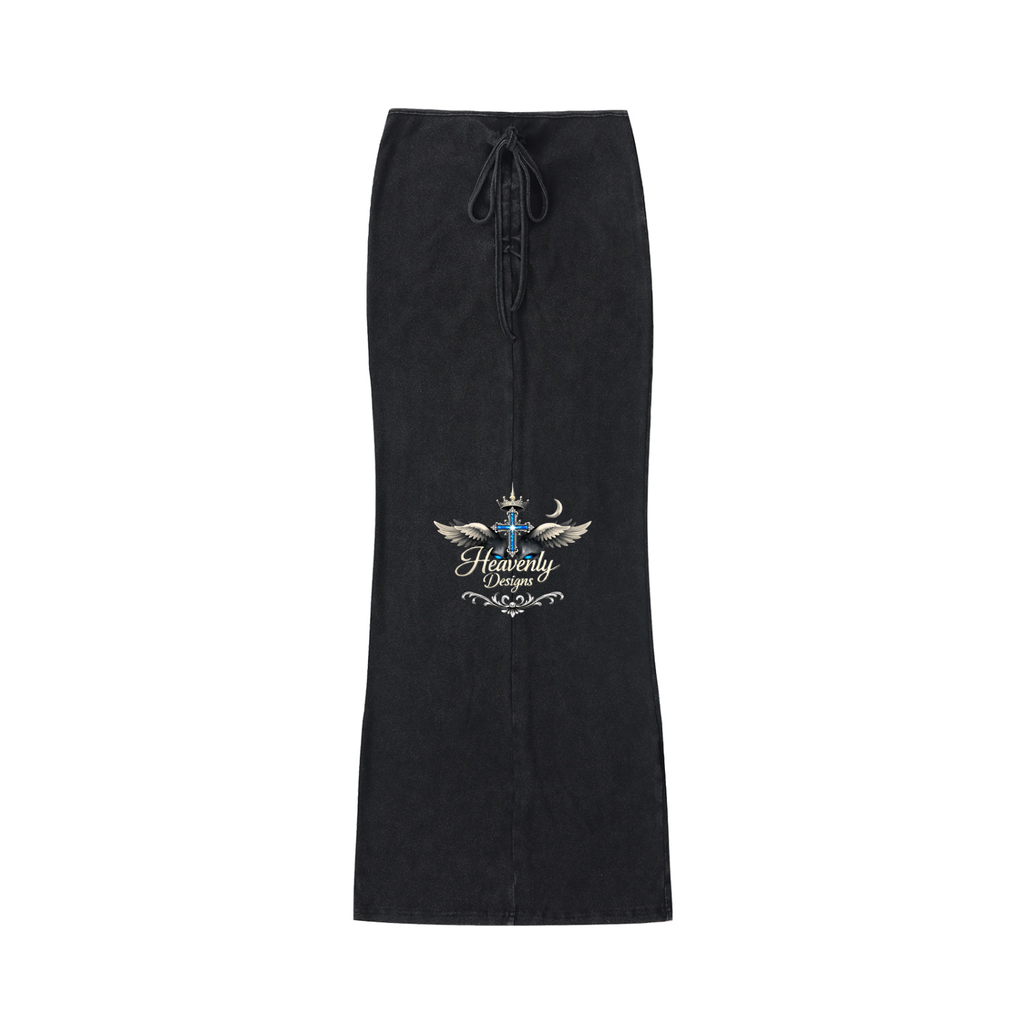 Dyed Washed Drawstring Maxi Skirt