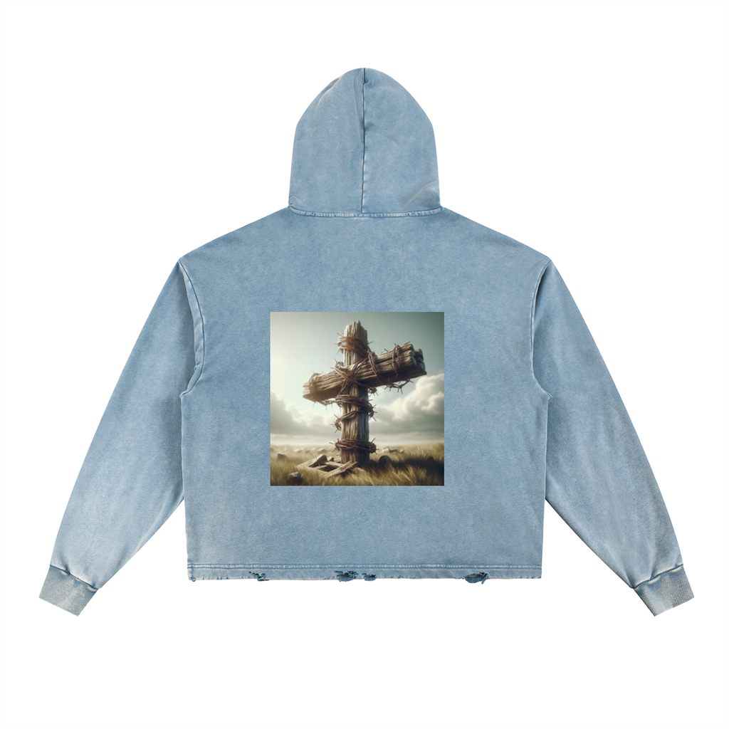Vintage Washed Frayed-Hem Hoodie
