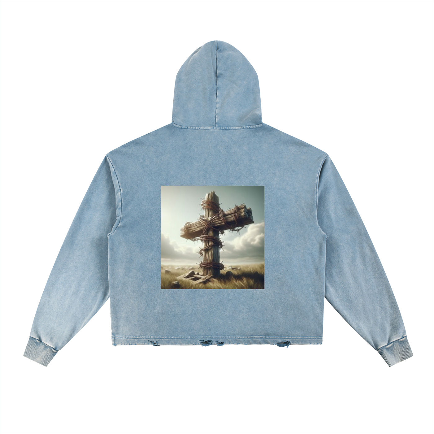 Vintage Washed Frayed-Hem Hoodie