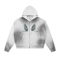 Sun Fade Frayed Raw Edge Fleece Zip Hoodie