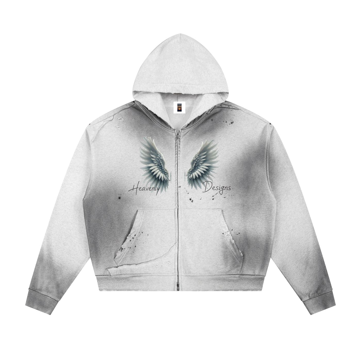 Sun Fade Frayed Raw Edge Fleece Zip Hoodie