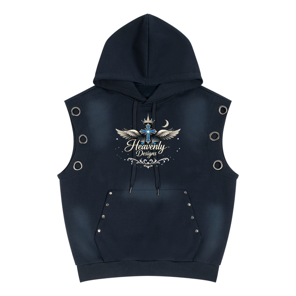Unisex Vintage Wash Sun Fade Sleeveless Hoodie