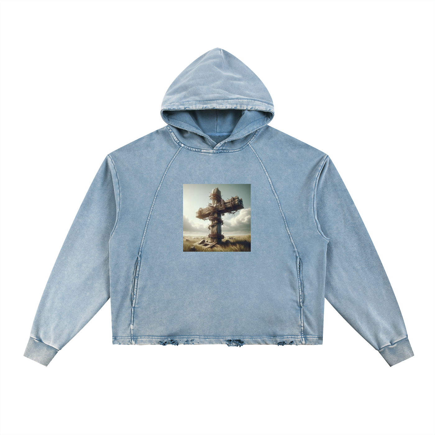 Vintage Washed Frayed-Hem Hoodie