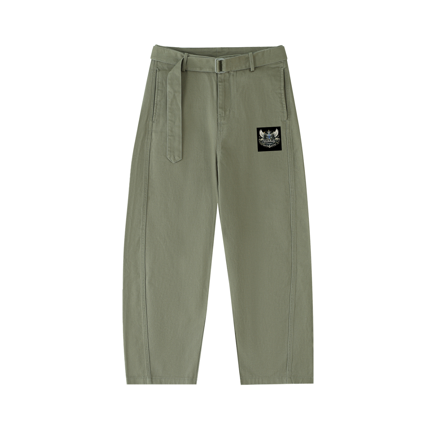 Belted Barrel-leg Chino Pants