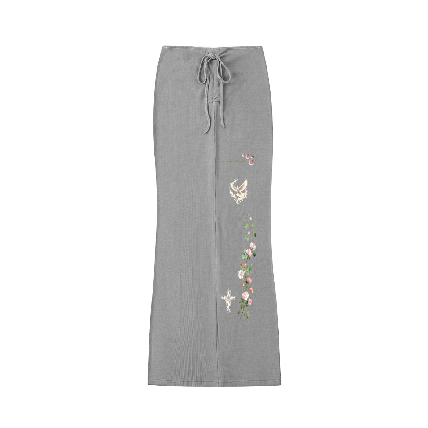 "Heavenly Designs","Black ", " Straight Hip-Hugging Slim Full Length Skirt", "Glass Clear Flame Cross with Pink Roses and bird  Design","Women's 2 Piece Sets", "Casual dress","Comfortable Clothing","High Quality Designer Apparel"