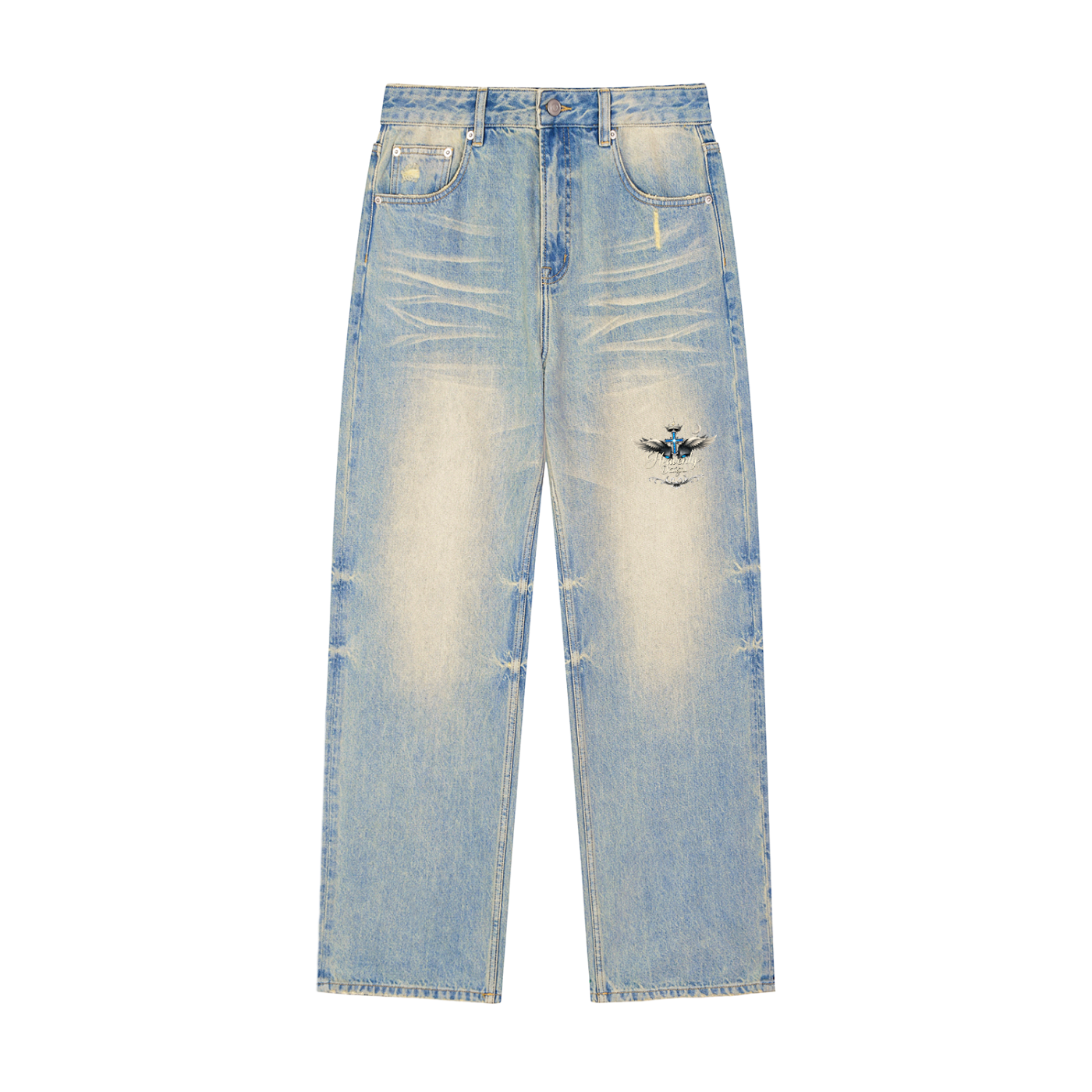 Sun Fade Raw Hem Denim Jeans