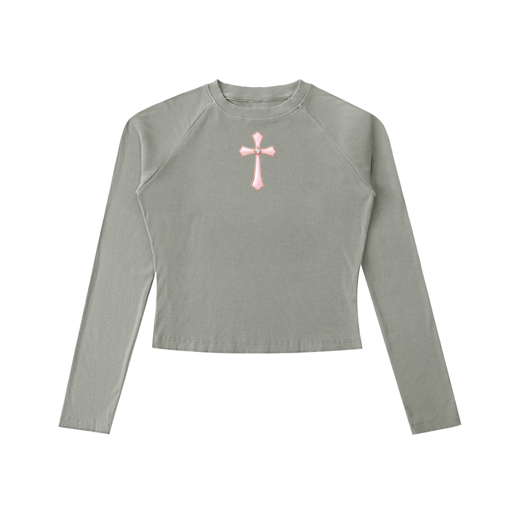 Dyed Washed Raglan Long Sleeve Slim T-Shirt
