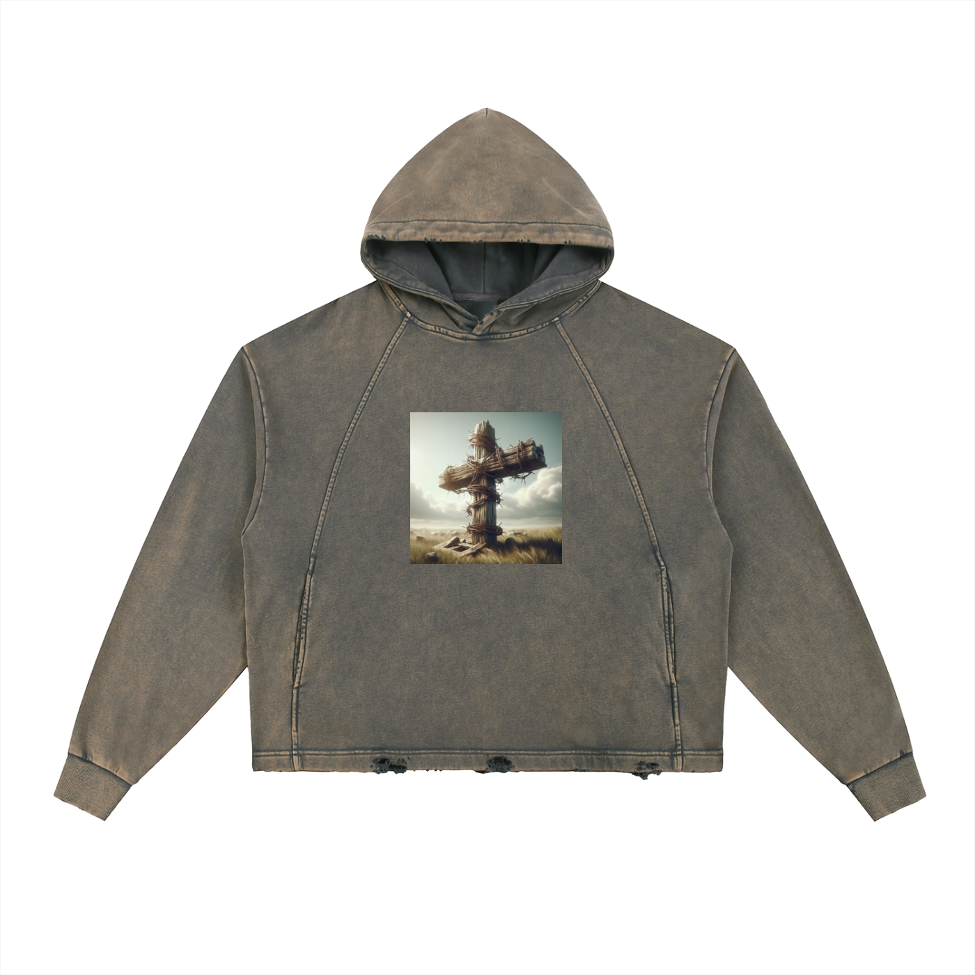 Vintage Washed Frayed-Hem Hoodie