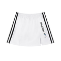 "Heavenly Designs", "Contrast Side Stripe Slit Skirt"," White and Black Stripe with Blue King Cross with Crown Logo