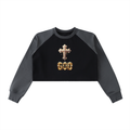Raw-Hem Color-Block Raglan Crop Sweatshirt