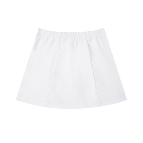 "Heavenly Designs", "Contrast Side Stripe Slit Skirt"," White and Black Stripe with Blue King Cross with Crown Logo