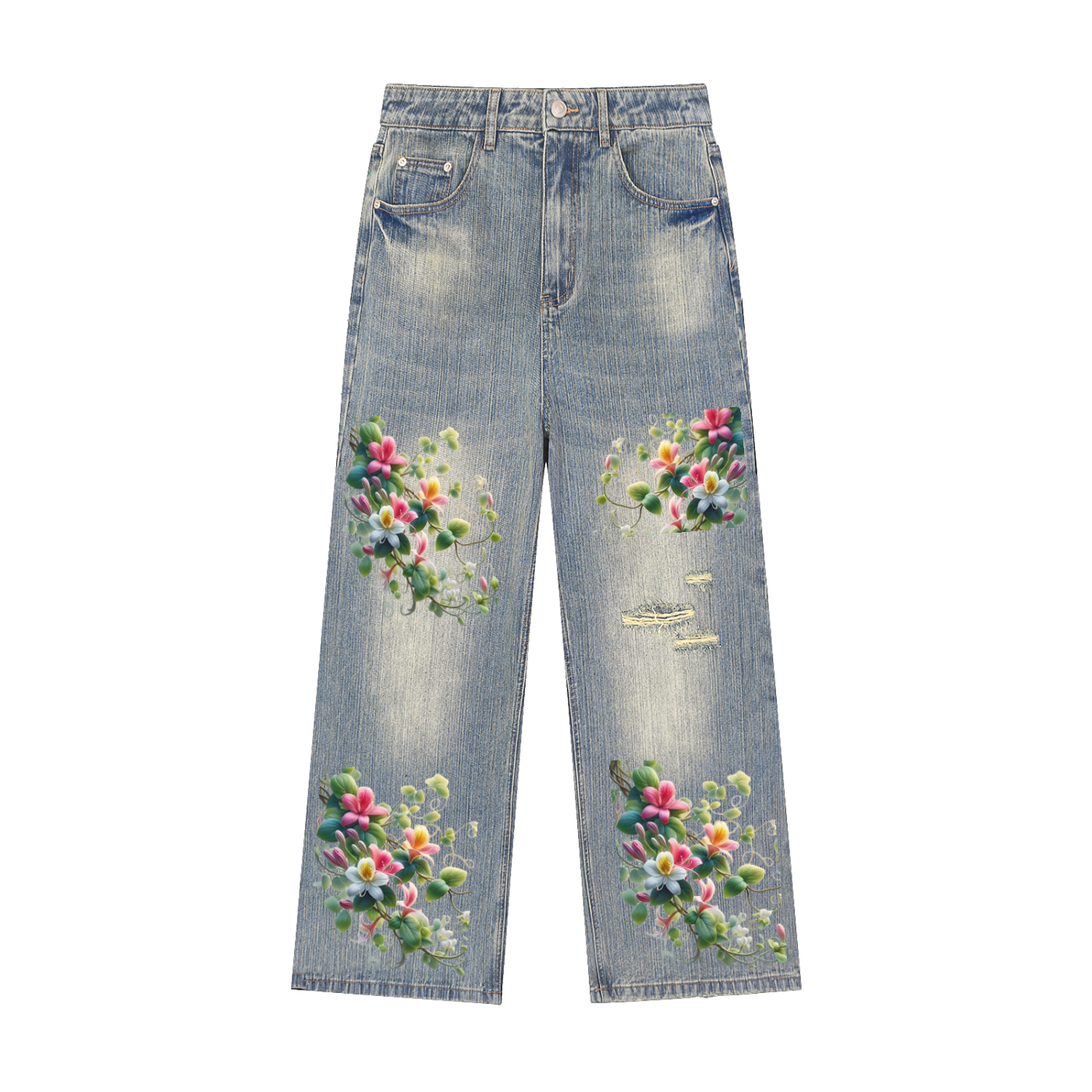 Vintage Wash Distressed Denim Jeans