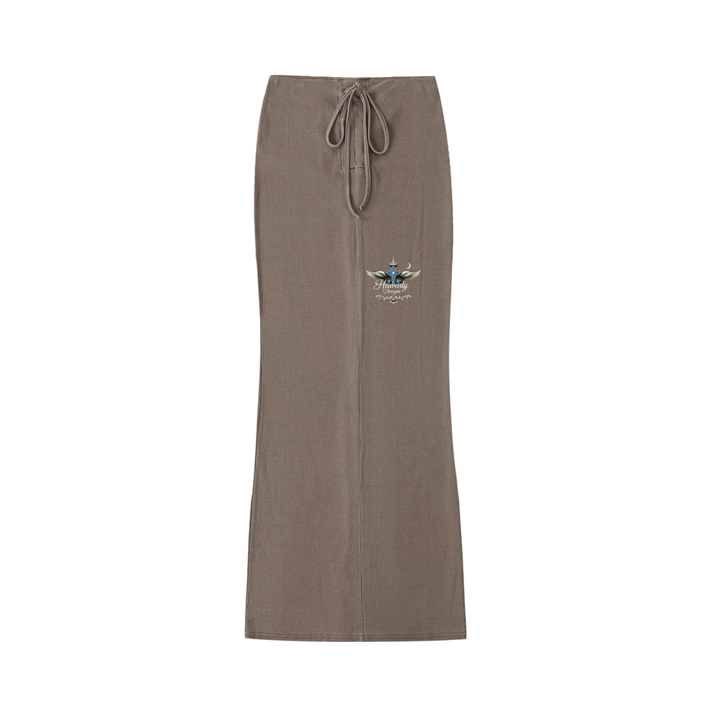 Dyed Washed Drawstring Maxi Skirt