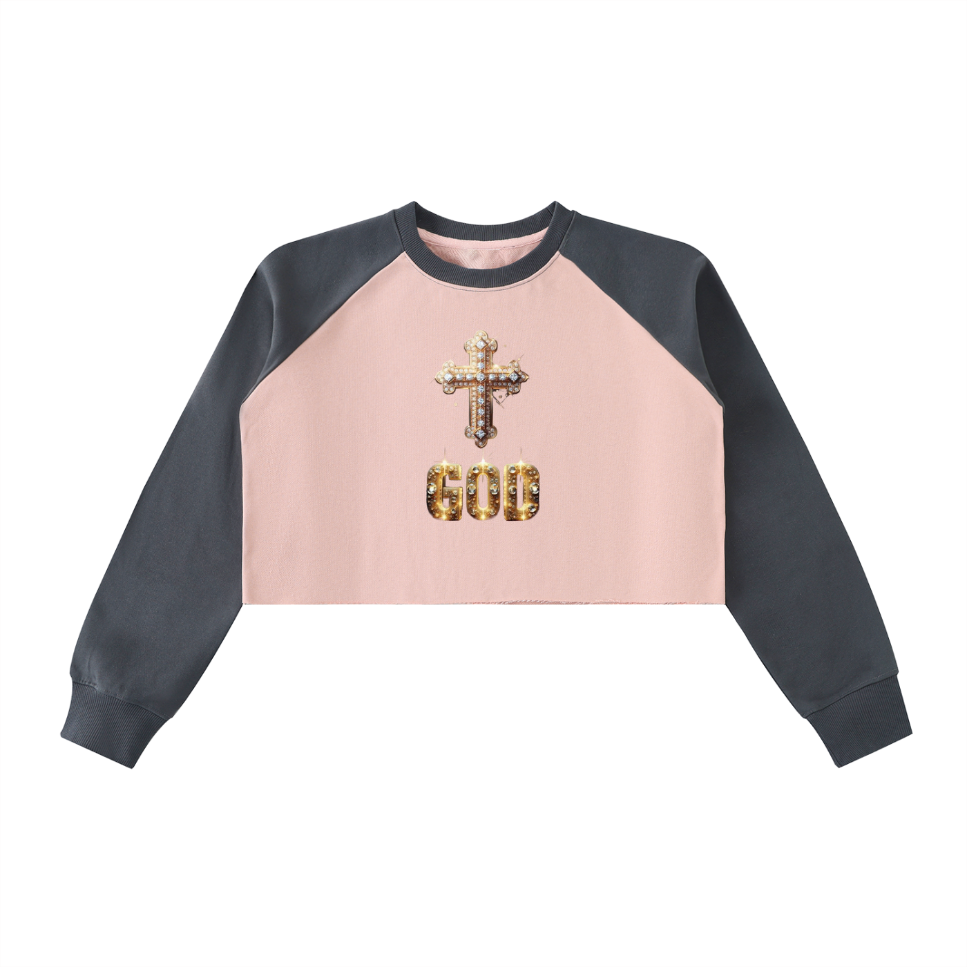 Raw-Hem Color-Block Raglan Crop Sweatshirt