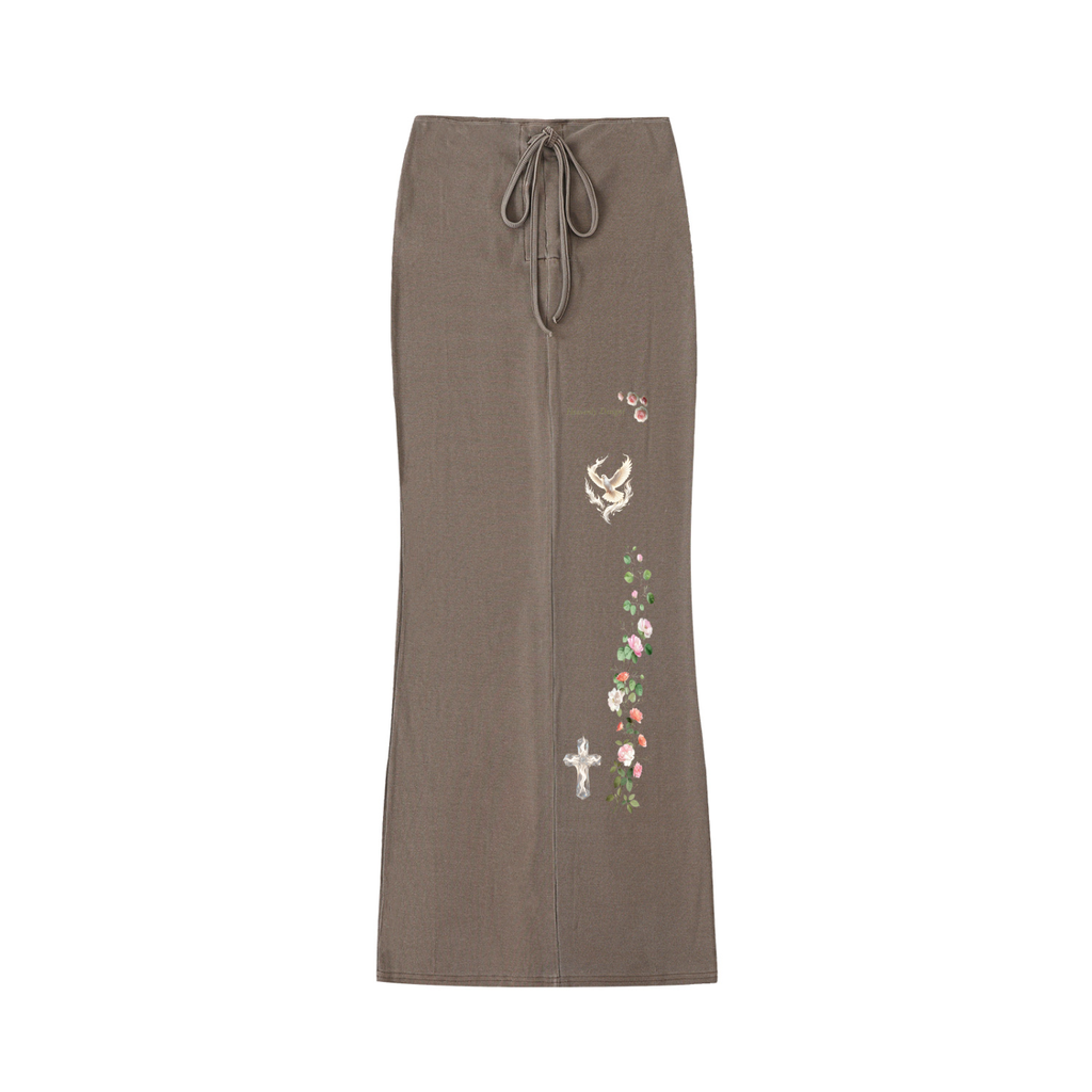 "Heavenly Designs","Black ", " Straight Hip-Hugging Slim Full Length Skirt", "Glass Clear Flame Cross with Pink Roses and bird  Design","Women's 2 Piece Sets", "Casual dress","Comfortable Clothing","High Quality Designer Apparel"
