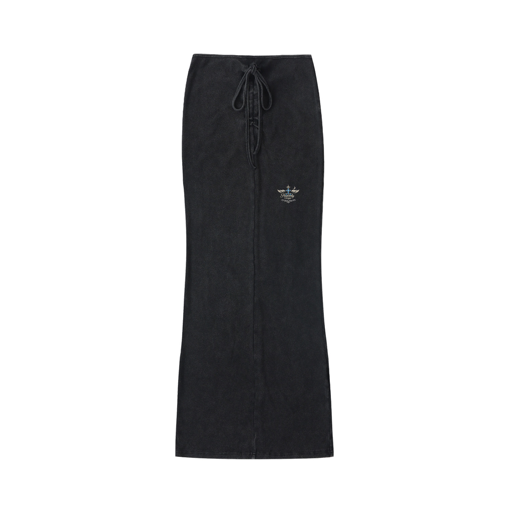 Dyed Washed Drawstring Maxi Skirt