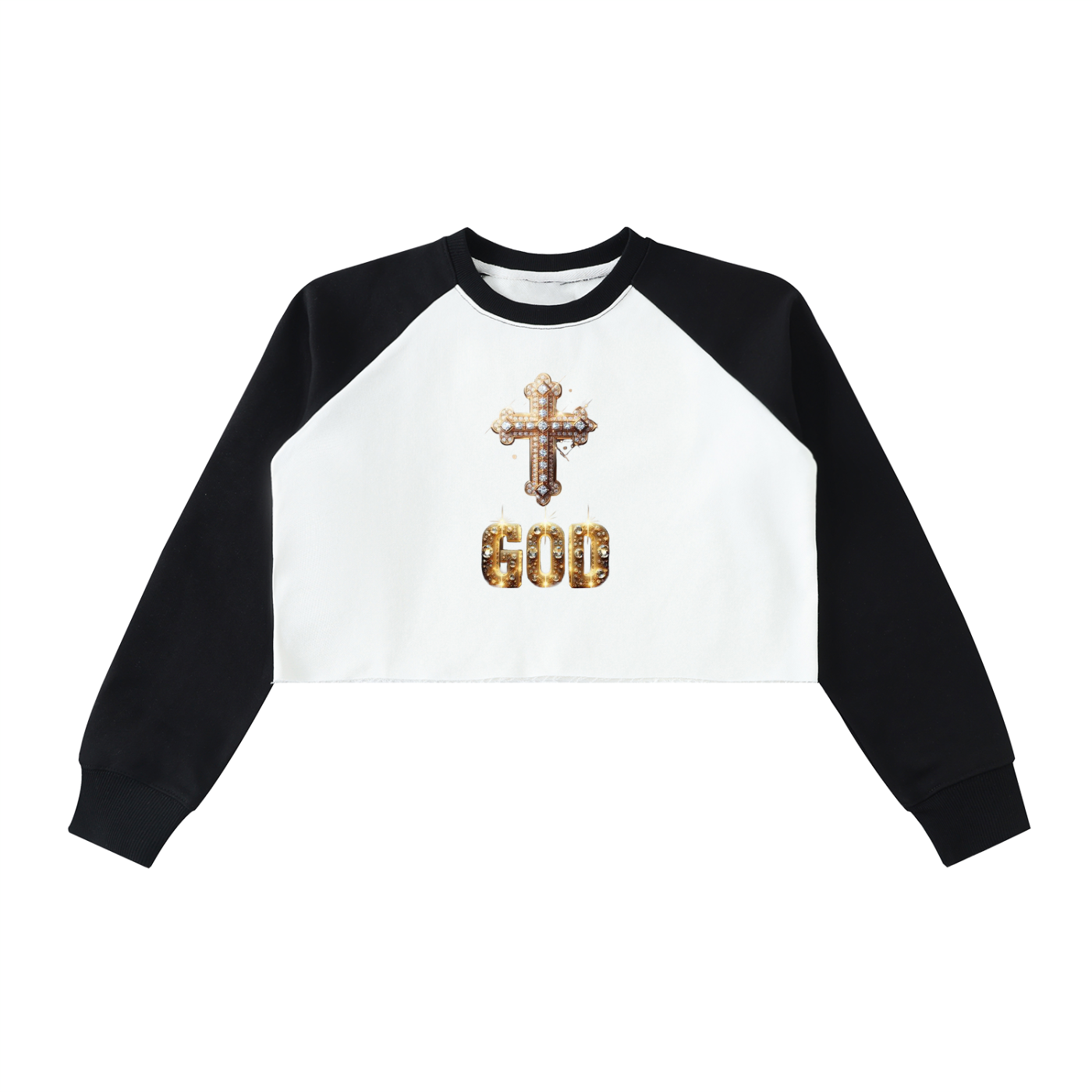 Raw-Hem Color-Block Raglan Crop Sweatshirt