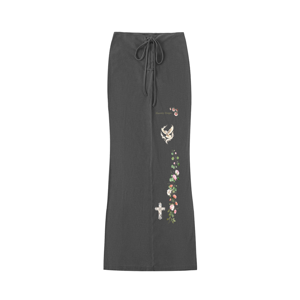"Heavenly Designs","Black ", " Straight Hip-Hugging Slim Full Length Skirt", "Glass Clear Flame Cross with Pink Roses and bird  Design","Women's 2 Piece Sets", "Casual dress","Comfortable Clothing","High Quality Designer Apparel"