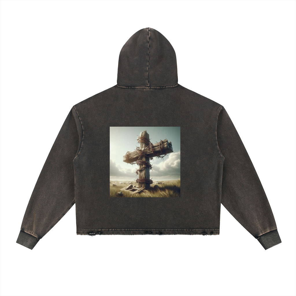 Vintage Washed Frayed-Hem Hoodie